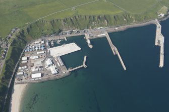 Oblique aerial view of Scrabster Harbour, looking to the N.