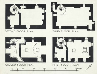 Publication plans of ground, first, second and third floors of Oakwood Tower.