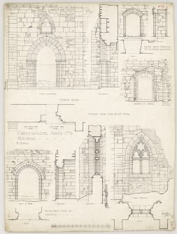 Sections and elevations details of doors and window of Crossraguel Abbey.
Titled. 'Crossraguel Abbey No. 5 Ayrshire.'
Signed and Dated. 'John B. Lawson. 1907.'