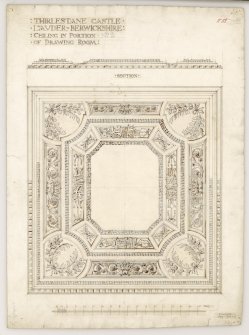 Plan and section of drawing room ceiling of Thirlestane Castle.
Titled. 'Thirlestane Castle. Lauder. Berwickshire. Ceiling in portion of drawing room.'
Signed and Dated. 'J. Gillespie. May 1900.'