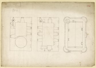 Second and third floor plans and parapet plans of Alloa Tower.
