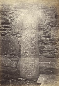 View of detail of grave slab from Oronsay Church Priory at Oronsay, Argyll. 
Titled: '59. At Oronsay.'
PHOTOGRAPH ALBUM, NO 186: J B MACKENZIE ALBUMS vol.1