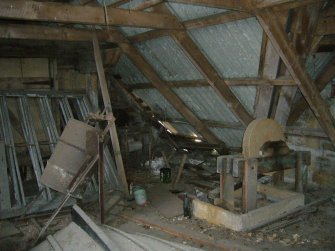 Interior view showing equipment from a Standing Building Survey, Glamis Mill, Glamis, Angus.