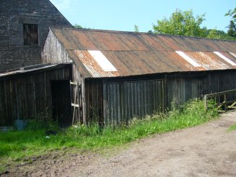 Exterior view showing an out-building from a Standing Building Survey, Glamis Mill, Glamis, Angus.