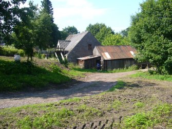 Exterior view of the mill showing an out-building, from a Standing Building Survey, Glamis Mill, Glamis, Angus.