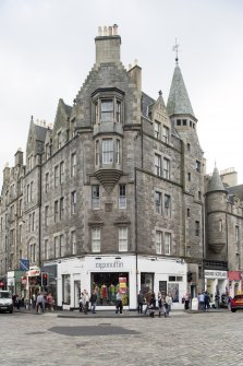 General view of corner block at 274-278 Canongate and 2 and 4 St Mary's Street, Edinburgh, from SE.