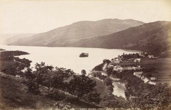 Distant view of St Fillans.
Titled: 'Loch Earn from above St Fillans. 576. J.V'.
PHOTOGRAPH ALBUM No. 33:  COURTAULD ALBUM