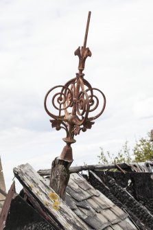 Elevated view from crane, detail of gablehead finial.