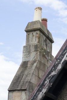 Elevated view from crane, showing detail of chimney stack.