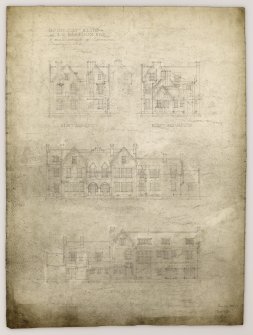 Moray, Elgin, The Bield.
West, East, South and North elevations. 
Titled:  'House At Elgin:  For E.S Harrison Esq  1/8" Scale Details Of Elevations.  Drawing No 3.'

