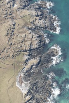 Oblique aerial view of Dun Boraige and Dun Moire, Tiree, looking W.