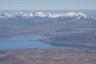 General oblique aerial view of the Cuillin Hills, Skye, looking WNW.