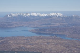 General oblique aerial view of the Cuillin Hills, Skye, looking WNW.