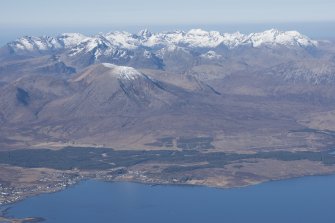 General oblique aerial view of Broadford and the Cuillin Hills, Skye, looking W.