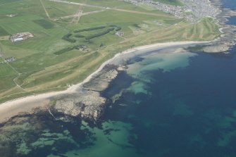 Oblique aerial view of Inverallochy Golf Course, looking W.