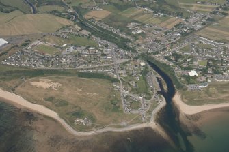 Oblique aerial view of Brora Golf Course, looking NW.