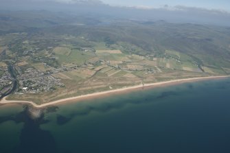 Oblique aerial view of Brora Golf Course, looking NW.