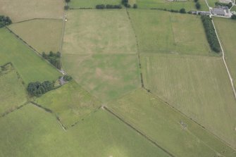 Oblique aerial view of the parchmarks of the enclosure, looking SE.