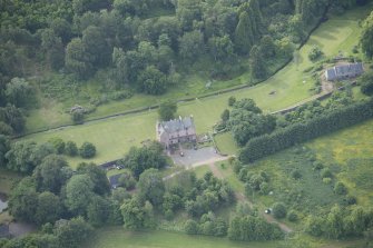 Oblique aerial view of Druminnor Castle and garden, looking to the SSE.