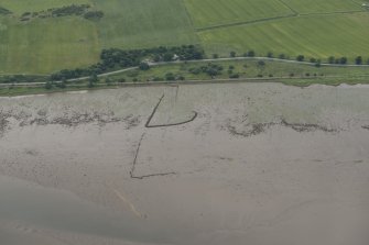 Oblique aerial view of the fish traps at Whinbrae, looking S.