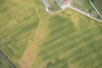 Oblique aerial view of the cropmarks of the possible unenclosed settlement, looking E.