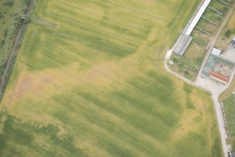 Oblique aerial view of the cropmarks of the possible unenclosed settlement, looking NNE.