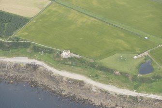 Oblique aerial view of Ballone Castle, looking NW.