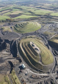 General oblique aerial view of St Ninian's Open Cast Mine, centred on the Sculptured Landscape by Charles Jenks, looking to the E.