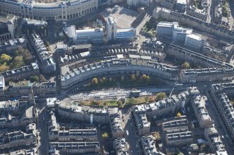 Oblique aerial view of the Edinburgh Tramway, Atholl Crescent and Coates Crescent, looking to the SSE.