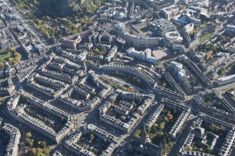 Oblique aerial view of the Edinburgh Tramway, Atholl Crescent and Coates Crescent, looking to the SE.