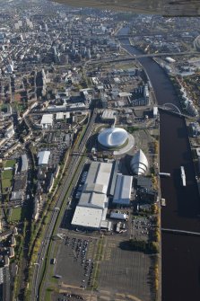 Oblique aerial view of The Hydro and Scottish Exibition and Conference Centre, looking to the ESE.