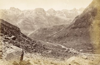 View of landscape. 
Titled: 'Hart o'Corry, Cuchullin Hills, Skye, 508 J.V.'
PHOTOGRAPH ALBUM No.33: COURTAULD ALBUM.