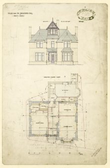 Drawing showing South elevation & ground floor plan.