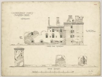 Northeast and south elevations of Caerlaverock Castle.
