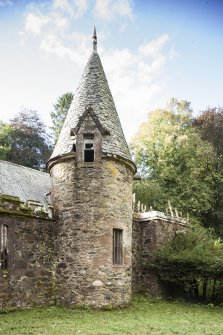 Detail of courtyard tower with canon.