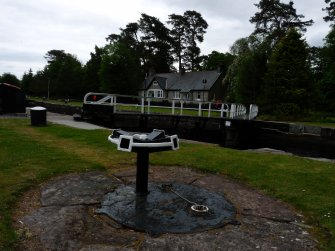 Kytra Lock looking east from N bank with capstain & lockeeper's cottages Sandray & Mingulay