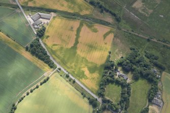 Oblique aerial view centred on the cropmarks at Gilrivie, looking SE.