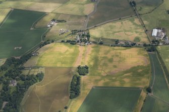 Oblique aerial view of the cropmarked fields at Pugeston, looking NE.