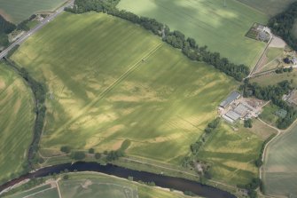 Oblique aerial view of the cropmarks at Balmakewan, looking NE.