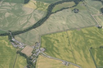 Oblique aerial view centred on the cropmarks at Smiddyhill, Inchbare and Ballownie, looking ENE.