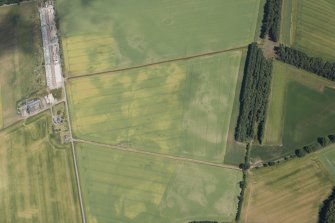 Oblique aerial view of the cropmarks at Mains of Innerpeffray, looking NE.