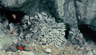 P Moore inside the bothy, Stac Lee.