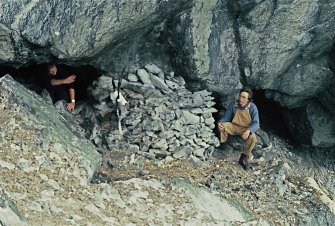 P Moore and R Simpson at the bothy, Stac Lee.