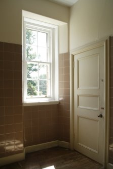 Interior, detail view of window in ensuite bathroom.