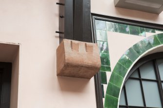 Interior. Detail of roof structure support.