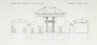Transverse Section on the line CD. County Room No. VI.
Lithograph copy of drawings by John Cunningham, Archt.