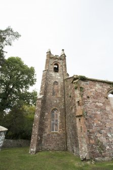 General view of parish church tower showing blind windows taken from the south.
