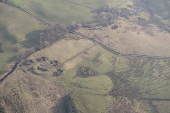 Oblique aerial view of the remains of High Mathernock anti aircraft battery and accommodation camp, looking to the ESE.