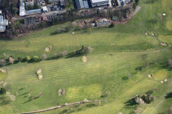 Oblique aerial view of the Craigmillar Park Golf Course and World War One trench system, looking SSE.