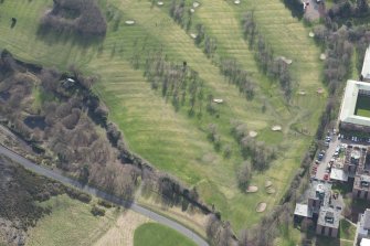 Oblique aerial view of the Prestonfield Golf Course and World War One trench system, looking S.